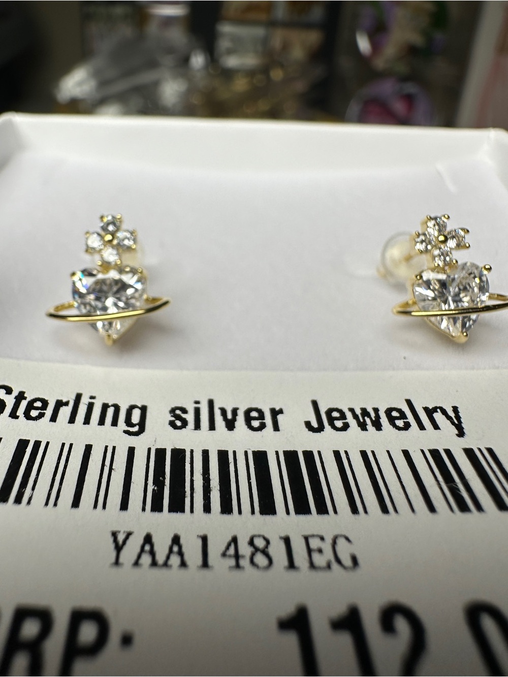 Sterling Silver Gold-Tone Heart Crystal Stud Earrings